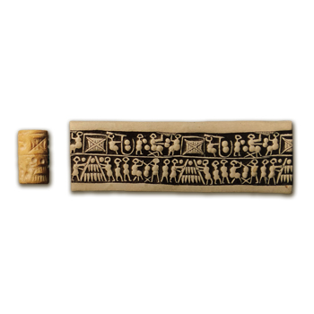 Cylindrical seal features the building of a Ziqqurat