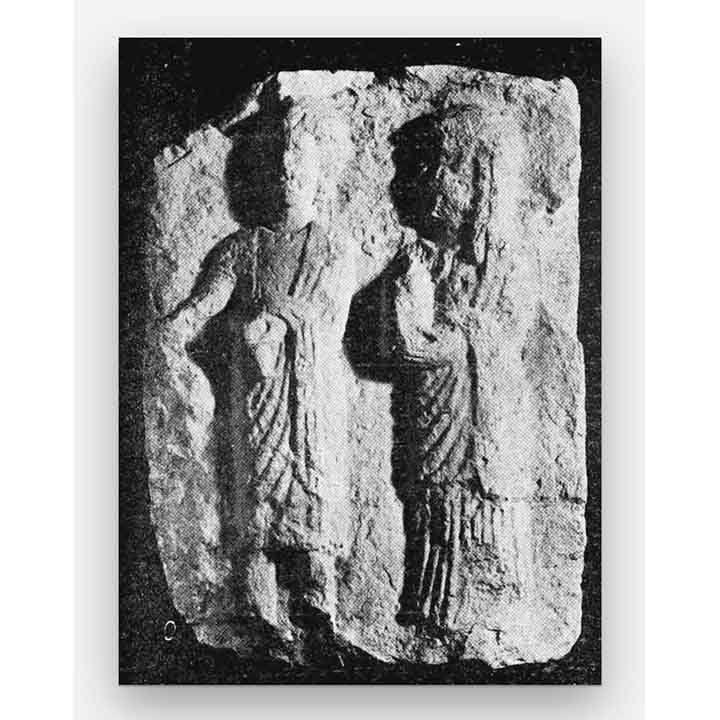 Limestone rectangular relief depicting a ritual banquet scene with seated figures and offerings, Palmyra, Syria, 2nd–3rd century CE. National Museum of Damascus.