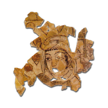 Fragment of an Umayyad fresco depicting a woman from Qasr al-Hayr al-Gharbi, Syrian Desert, dated AD 727, National Museum of Damascus.